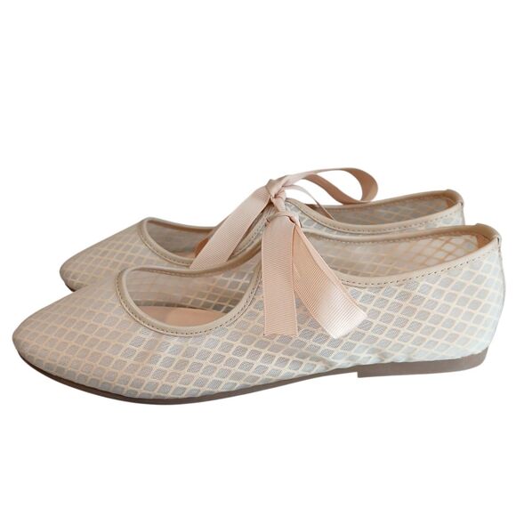 Intentionally Blank Valley Mesh Ballet Flats Size 5 Light Nude Bow Balletcore - Picture 6 of 10
